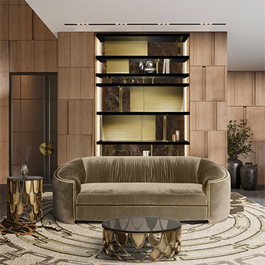 Wales sofa, Koi Center Table, Koi Side Table, Lallan Bookcase